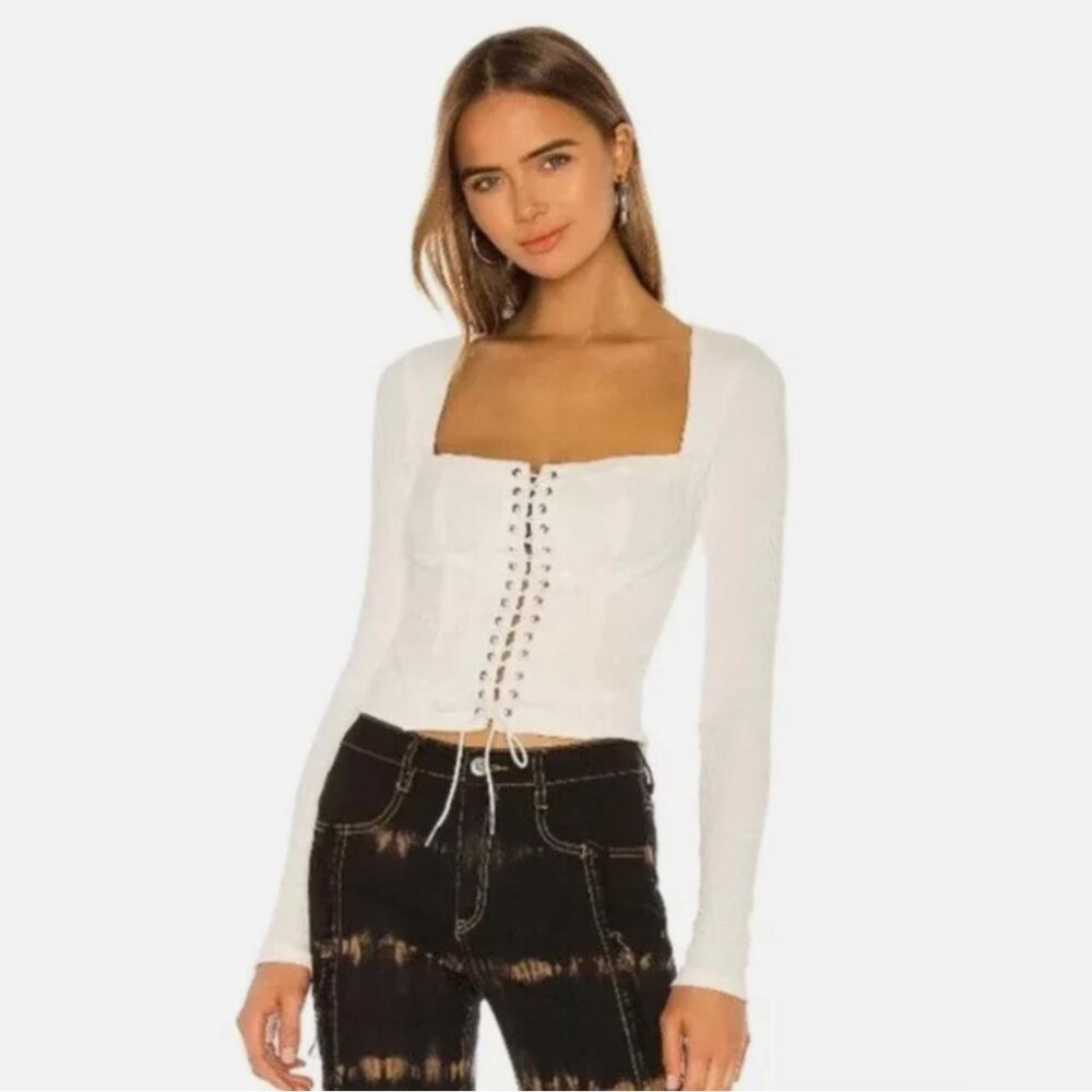 I.AM.GIA White Portia Bustier Lace Up Top, size M never worn